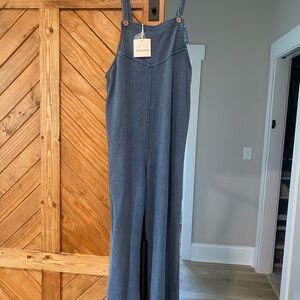 mittoshop Slate Blue Wide-Leg Jumpsuit with Adjustable Straps